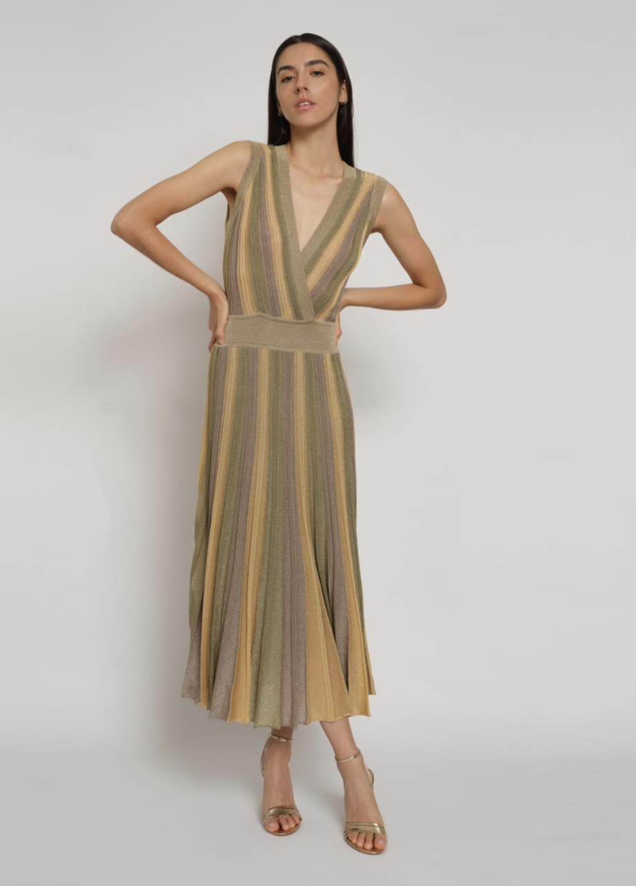 Gala Lurex Pleated Wrap Dress - Green April Moon by Maison Lurex — view 3