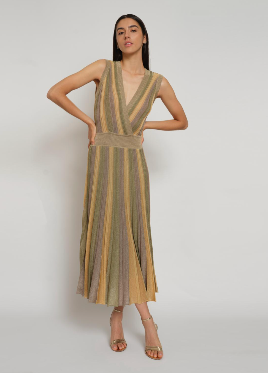 Gala Lurex Pleated Wrap Dress - Green April Moon by Maison Lurex — view 3