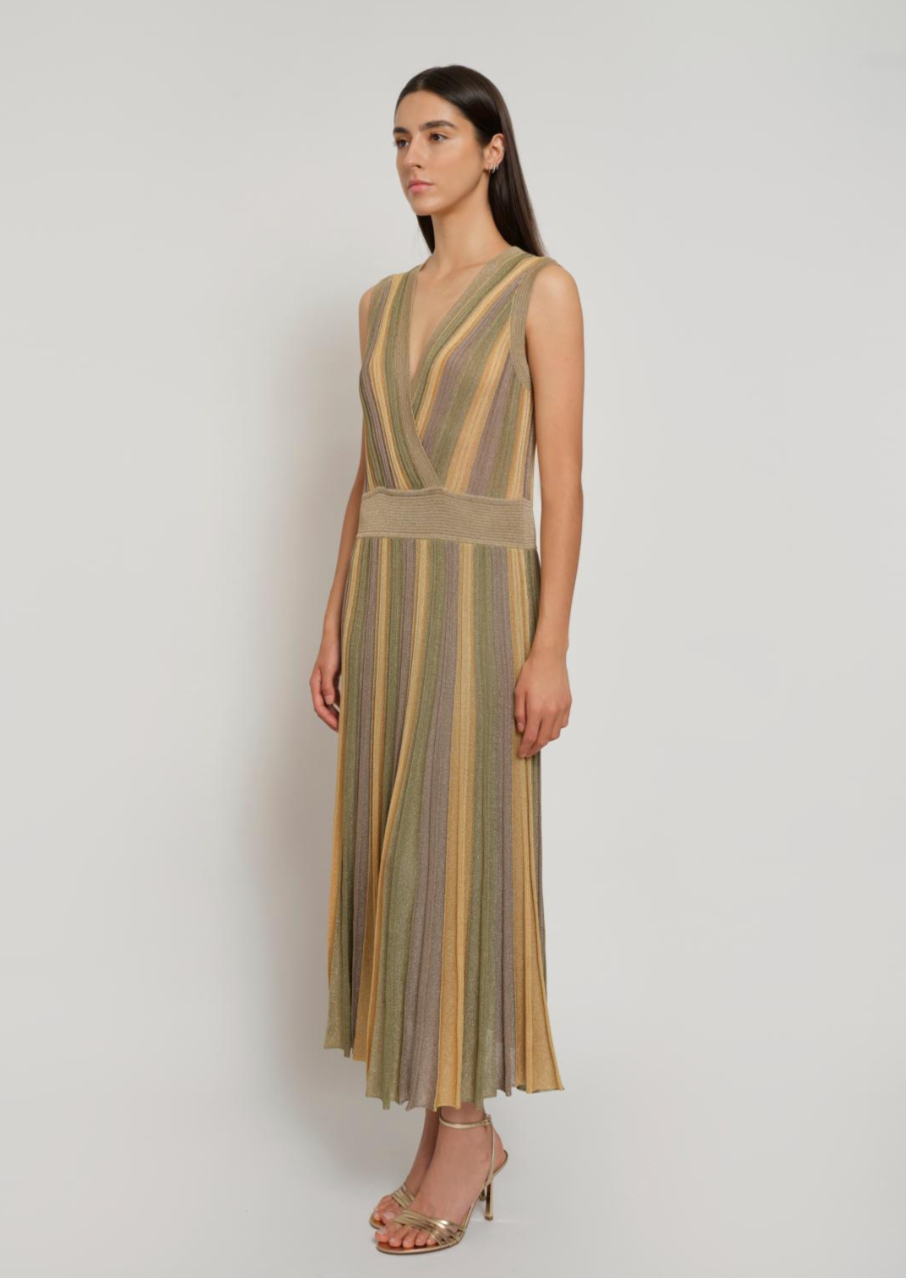 Gala Lurex Pleated Wrap Dress - Green April Moon by Maison Lurex — view 4