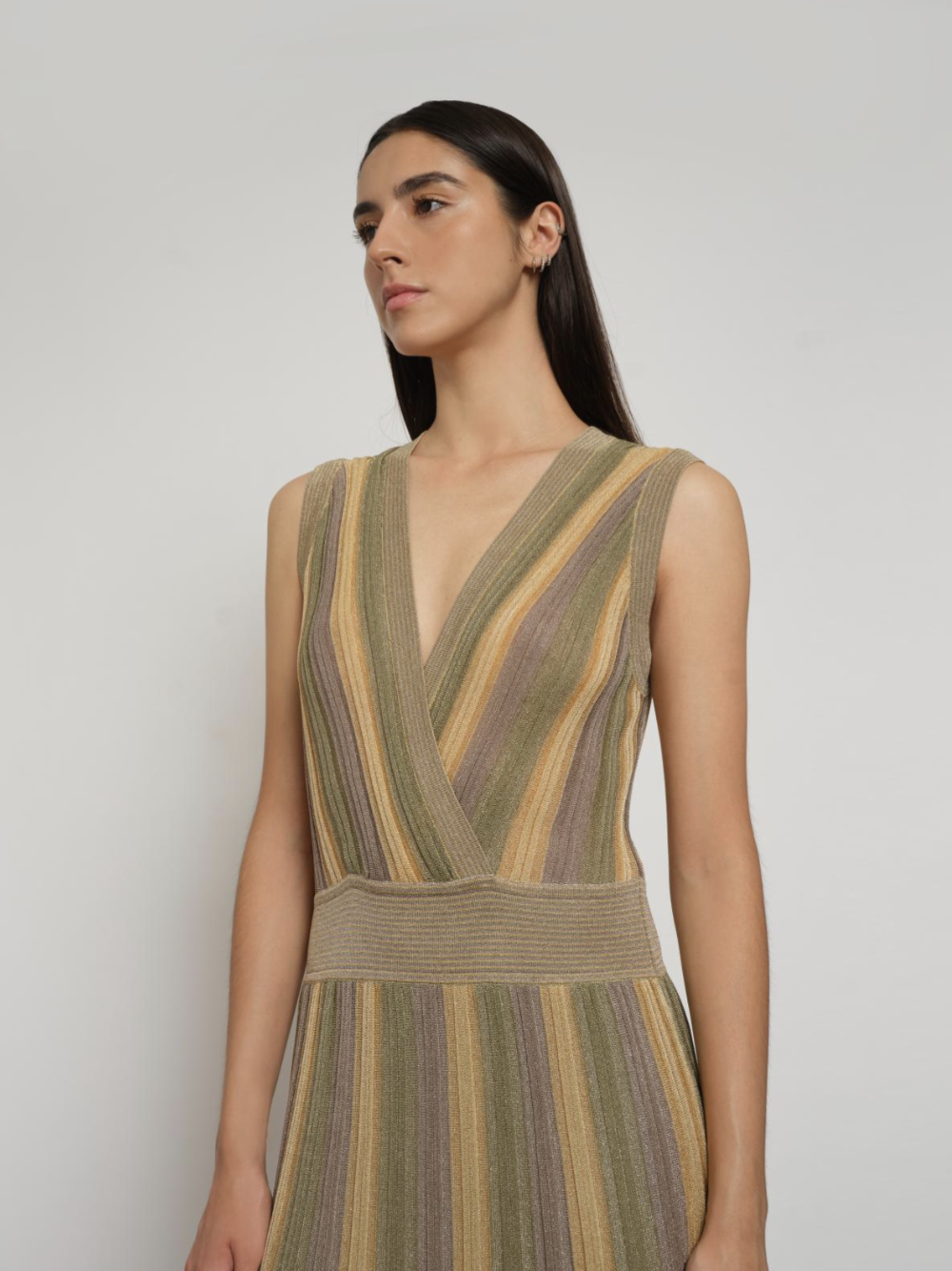 Gala Lurex Pleated Wrap Dress - Green April Moon by Maison Lurex — alternate view