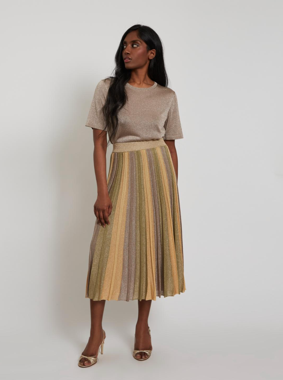 Gala Lurex Pleated Skirt - Green April Moon by Maison Lurex | 25 South Boutiques