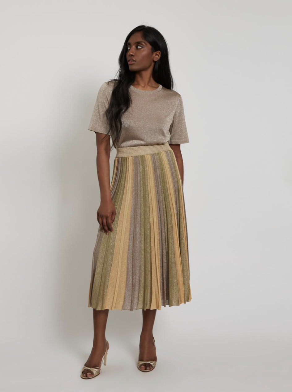Gala Lurex Pleated Skirt - Green April Moon by Maison Lurex | 25 South Boutiques