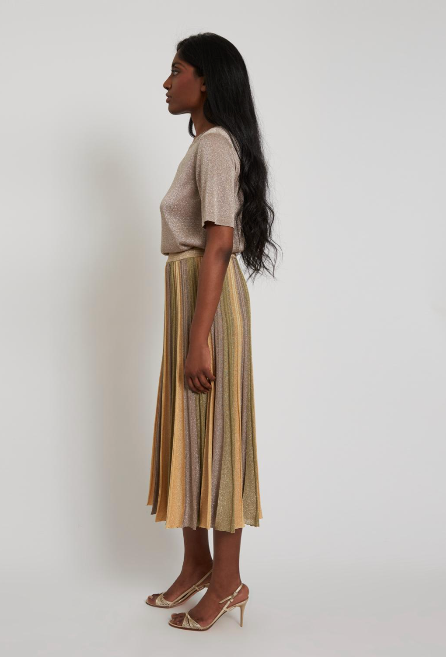 Gala Lurex Pleated Skirt - Green April Moon by Maison Lurex — view 3