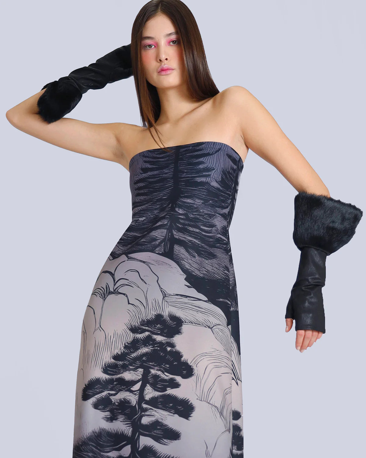 Nancy Dress - Grey Black Print by Marie Saint Pierre — alternate view