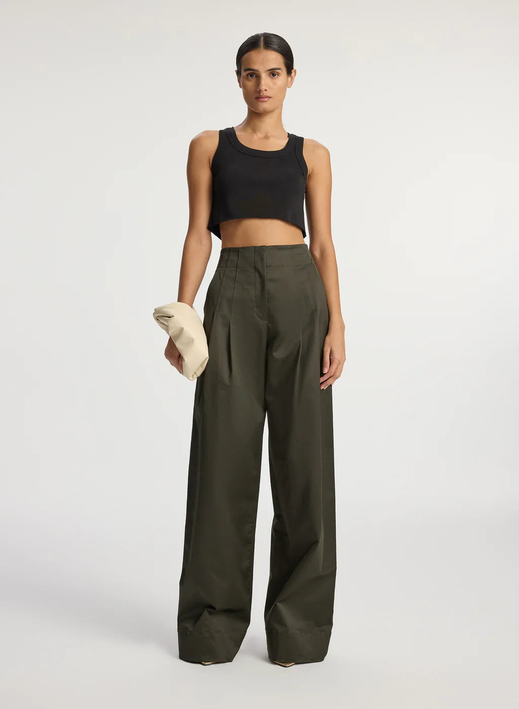 Halsey Cropped Cotton Rib Tank - Black by A.L.C — view 3