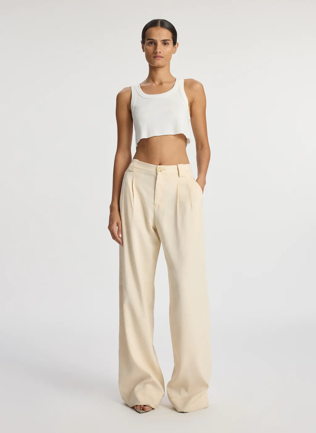 Halsey Cropped Cotton Rib Tank - White by A.L.C — view 3