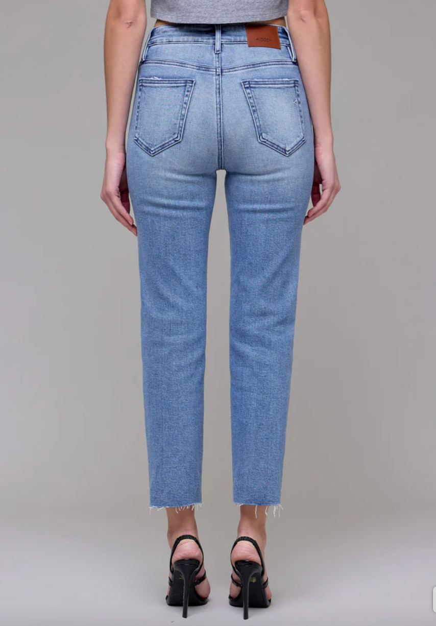 Tracey Clean Stretch Cropped Straight - Medium Wash by Hidden Jeans — view 4