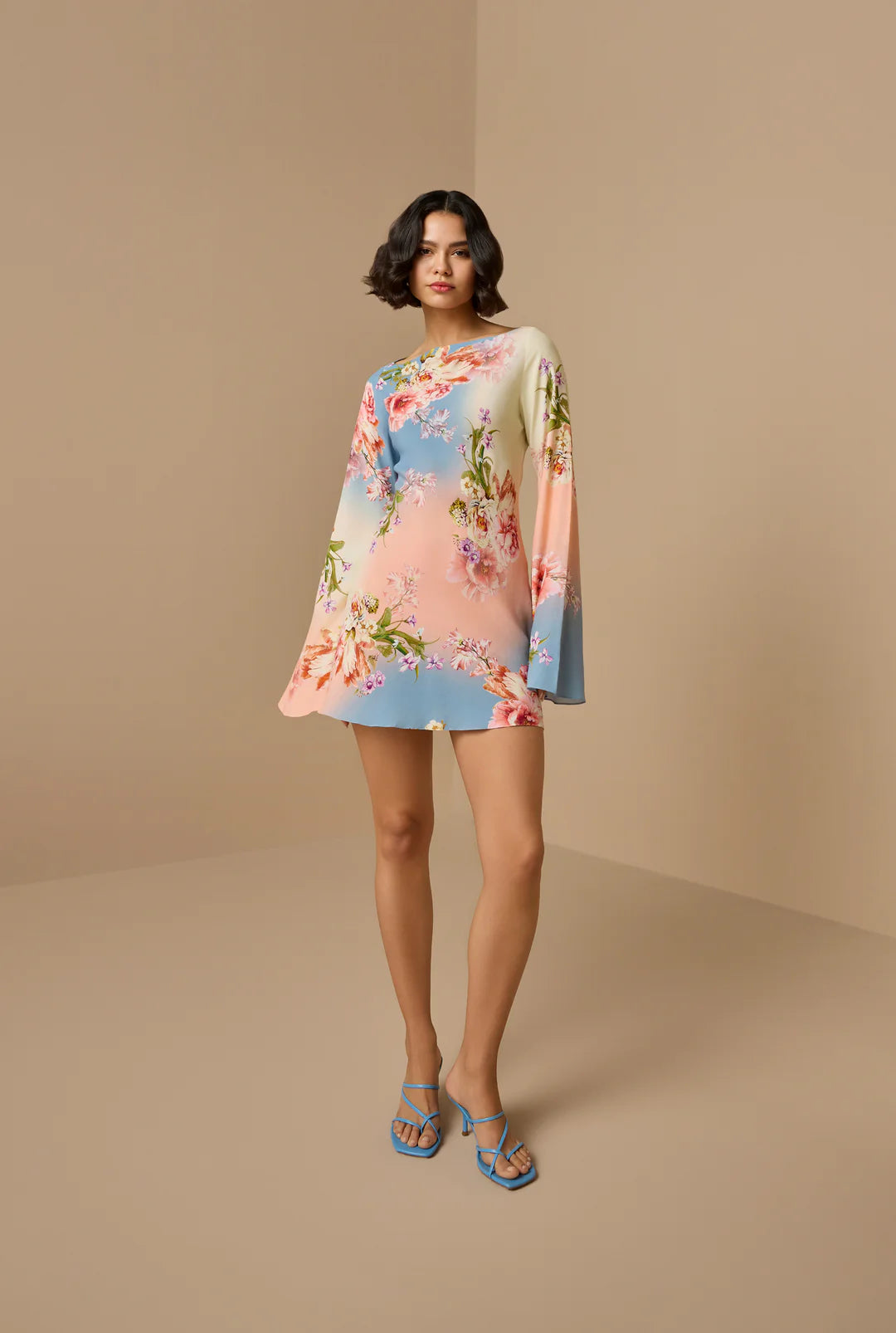Kavi Long Sleeve Short Dress - Blue Ivory by Hemant & Nandita | 25 South Boutiques