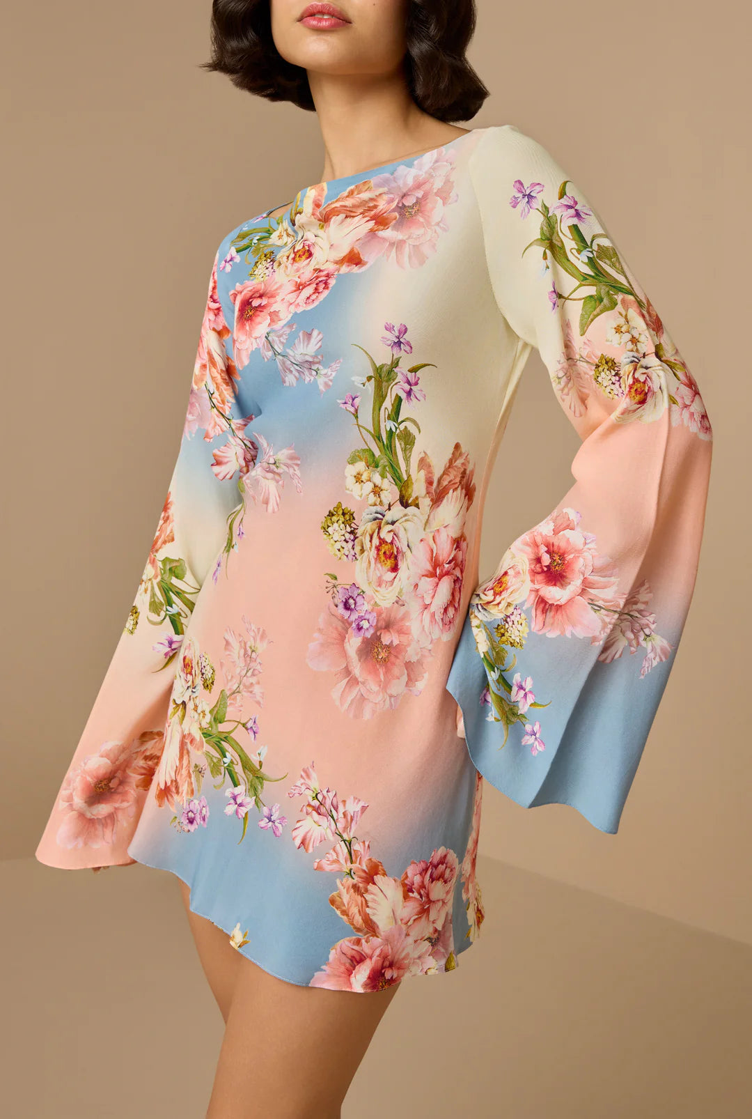 Kavi Long Sleeve Short Dress - Blue Ivory by Hemant & Nandita — alternate view
