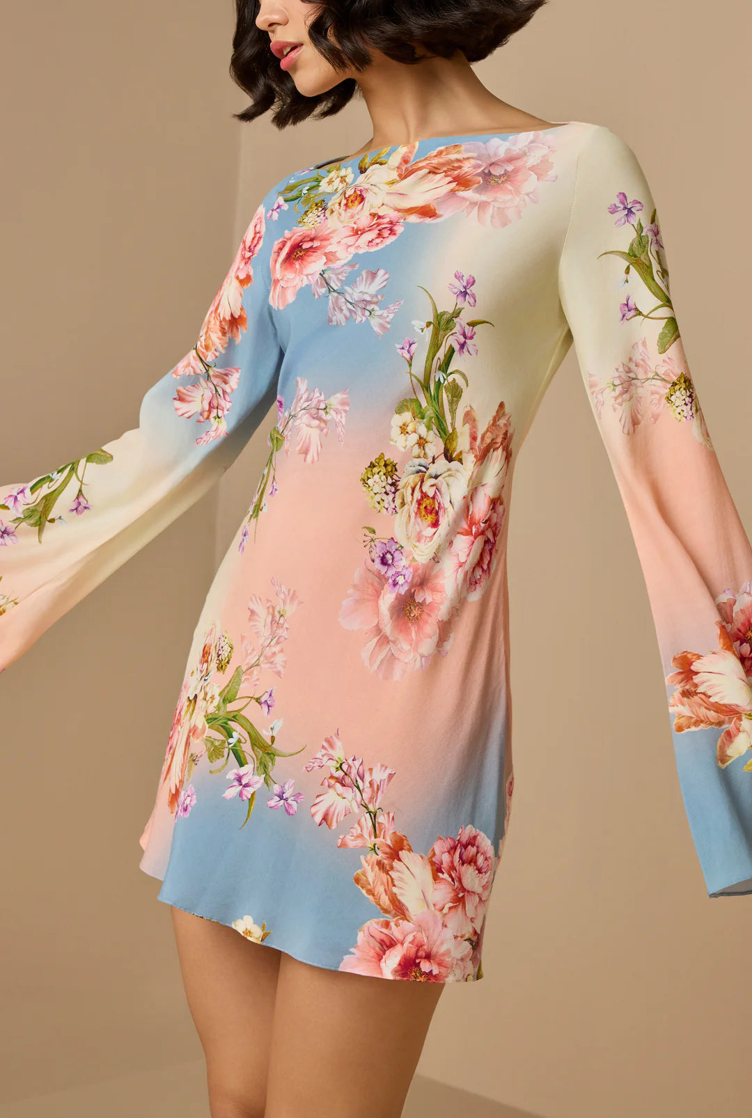 Kavi Long Sleeve Short Dress - Blue Ivory by Hemant & Nandita — view 3