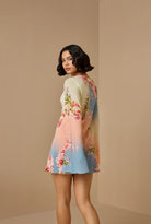 Kavi Long Sleeve Short Dress - Blue Ivory by Hemant & Nandita — view 5