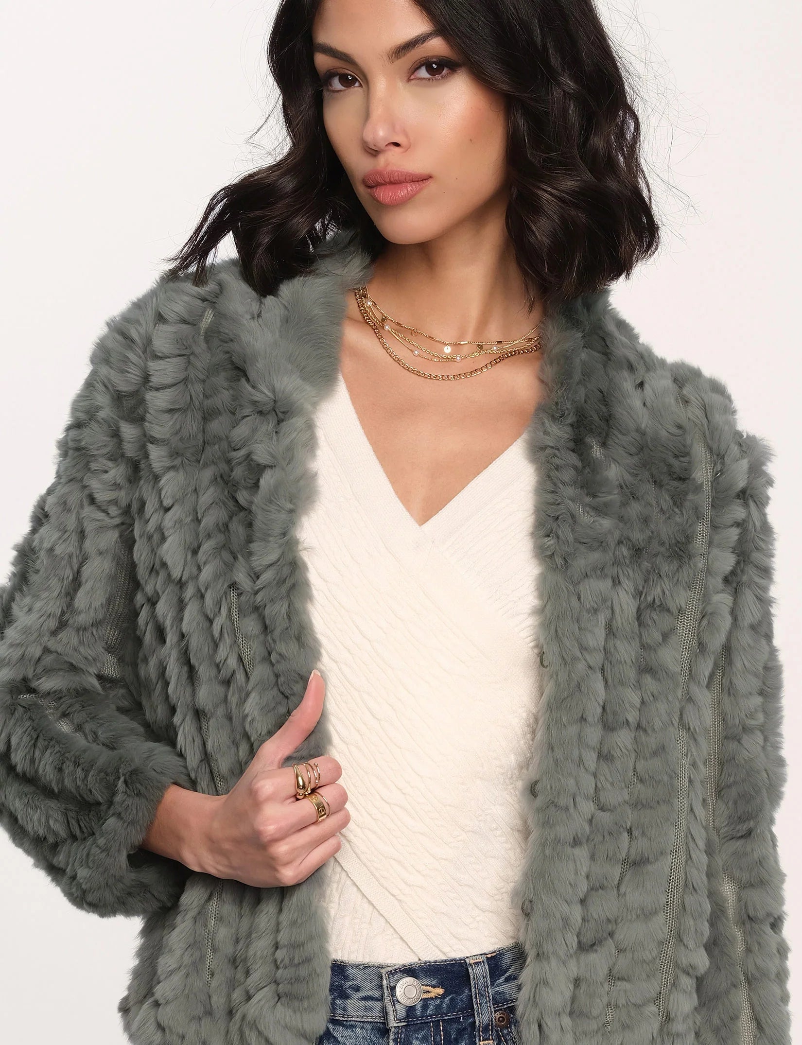 Rosa Fur Jacket - Mineral by Heartloom — alternate view