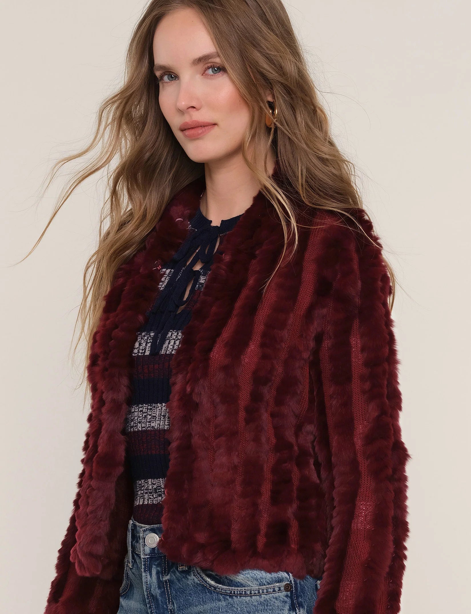 Rosa Fur Jacket - Sangria by Heartloom — alternate view
