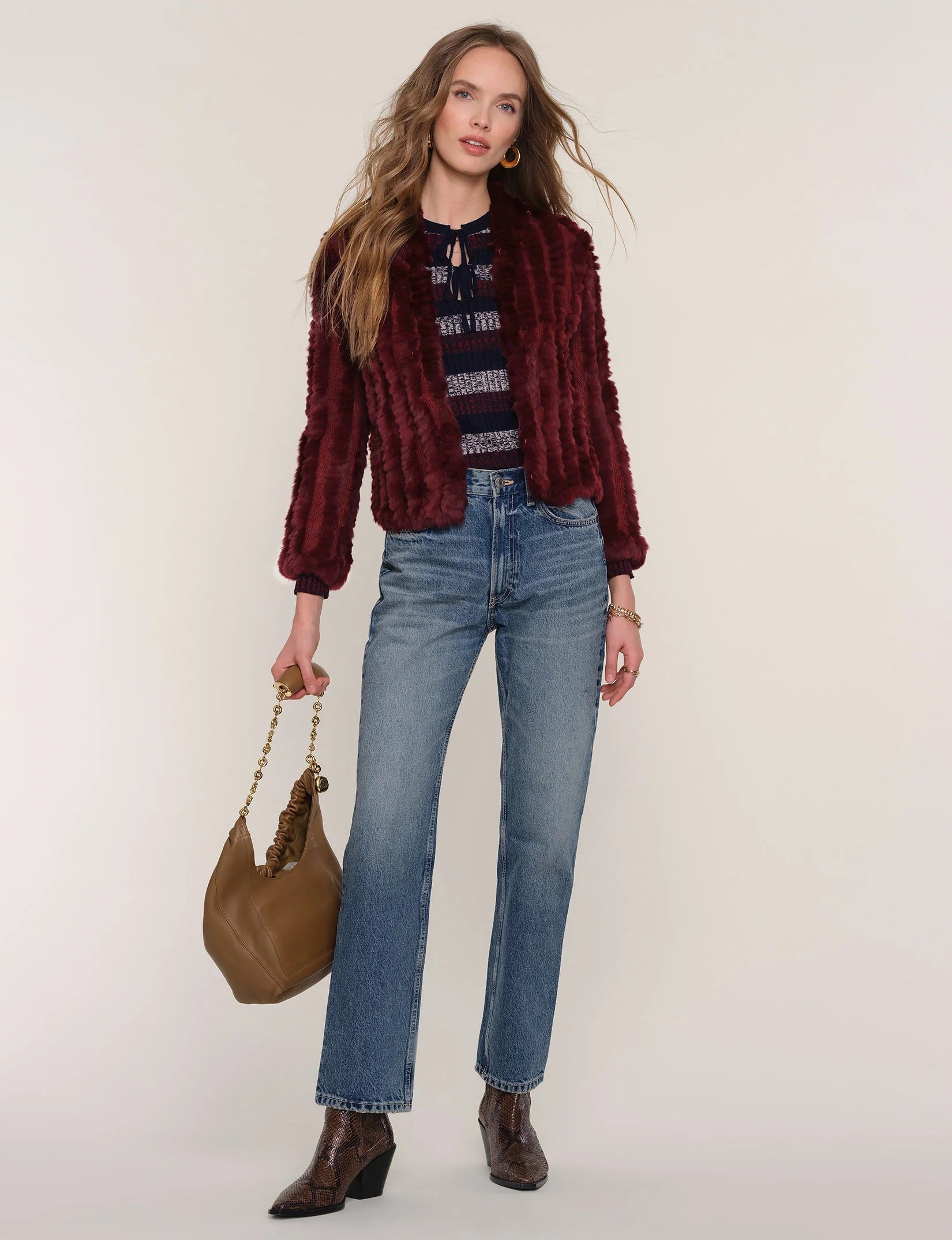 Rosa Fur Jacket - Sangria by Heartloom — view 3