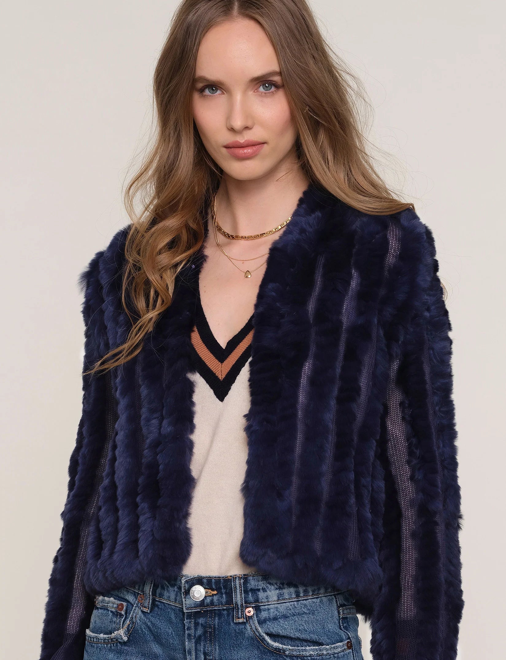 Rosa Fur Jacket - Navy by Heartloom — alternate view