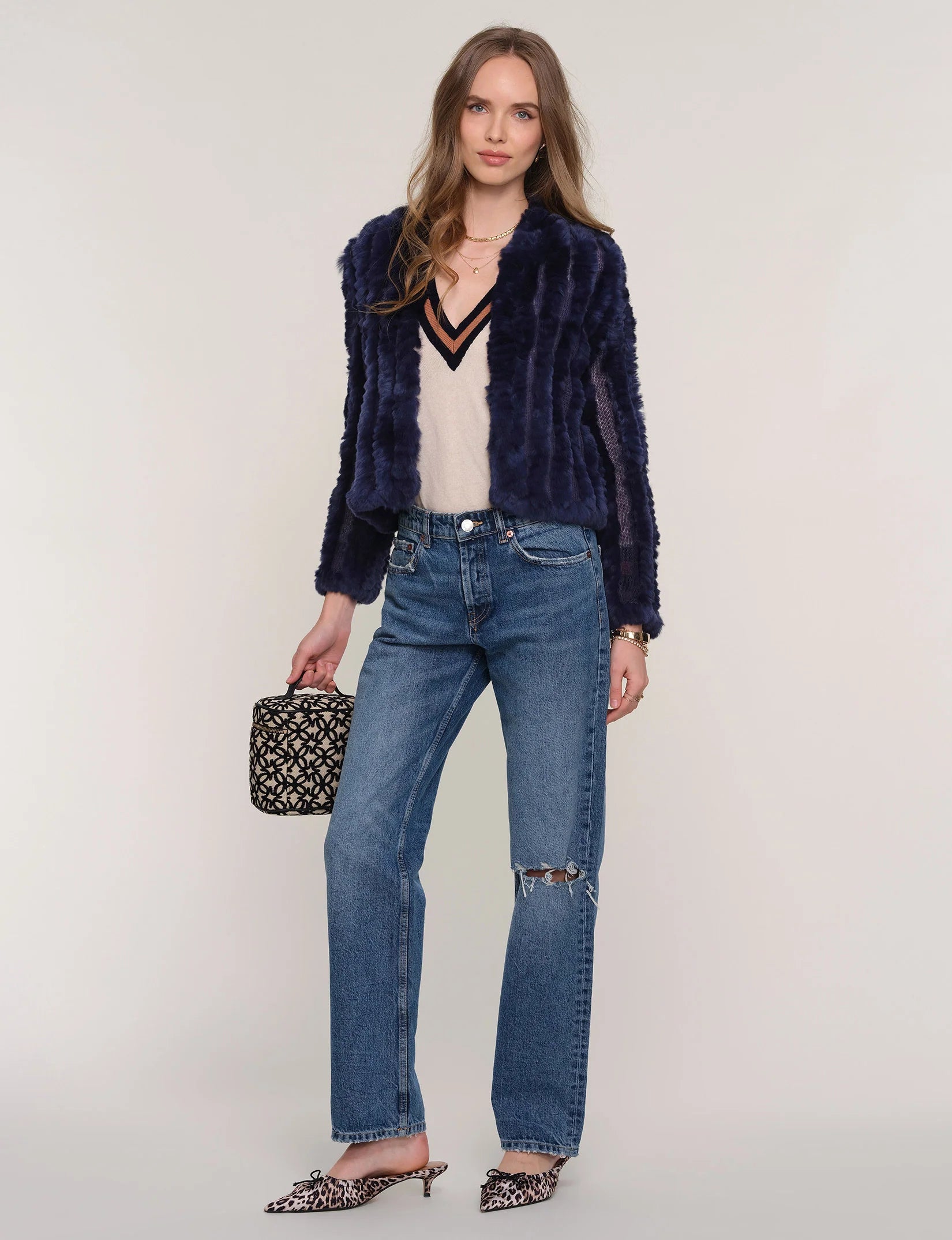 Rosa Fur Jacket - Navy by Heartloom — view 3
