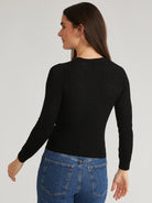 Holly Pointelle Crewneck Pullover - Black by 525 America — alternate view