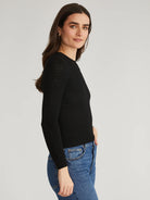 Holly Pointelle Crewneck Pullover - Black by 525 America — view 3