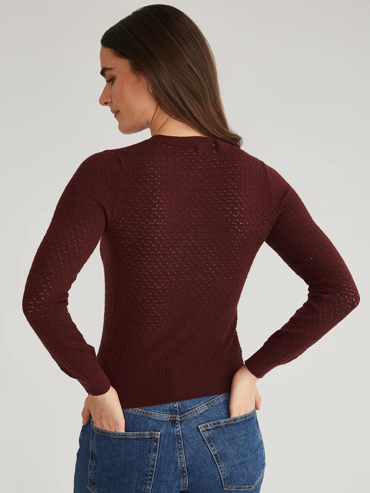 Holly Pointelle Crewneck Pullover - Oxblood by 525 America — alternate view
