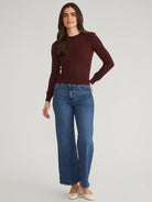 Holly Pointelle Crewneck Pullover - Oxblood by 525 America — view 4
