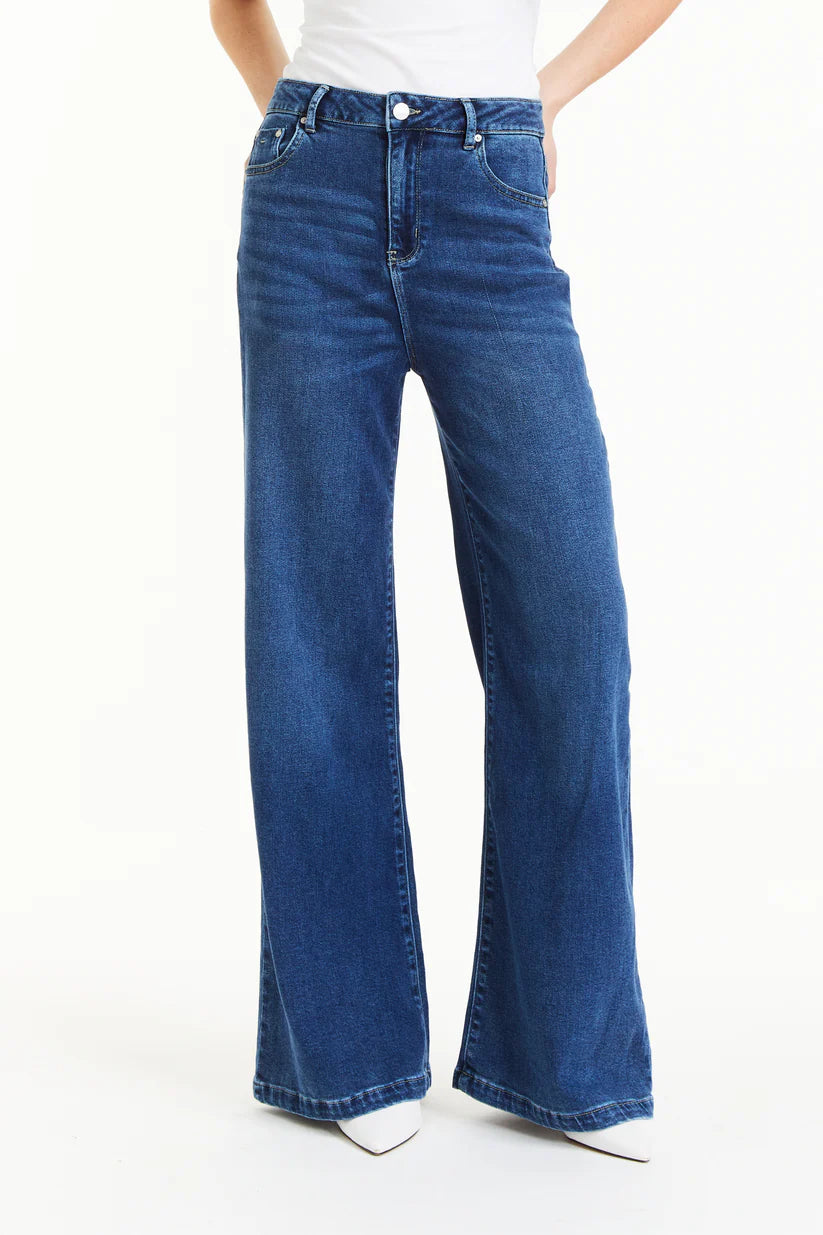 Super Soft Wide Leg - Medium Indigo by Tractr — alternate view