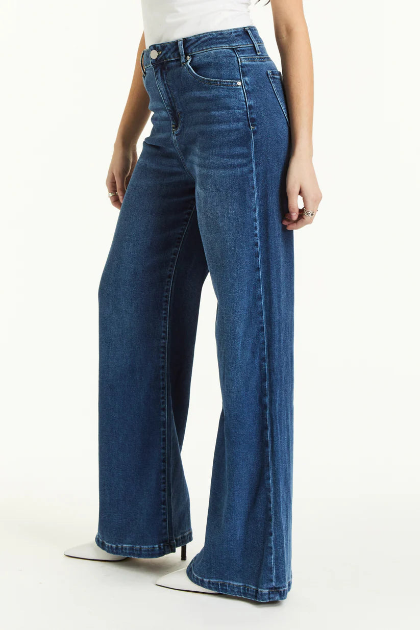 Super Soft Wide Leg - Medium Indigo by Tractr — view 3