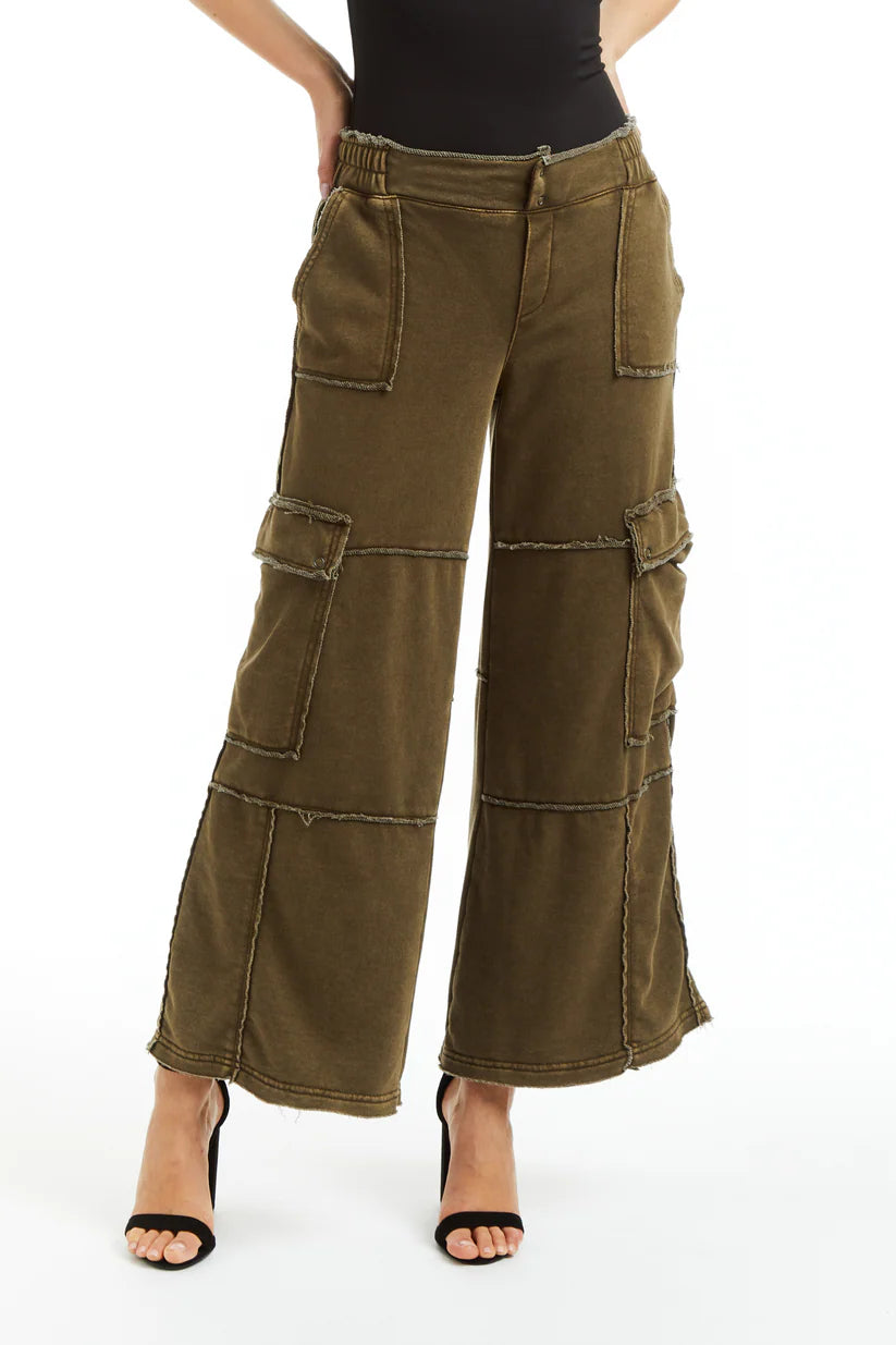 Mid Rise Cargo Lounge Pant - Olive by Tractr — alternate view