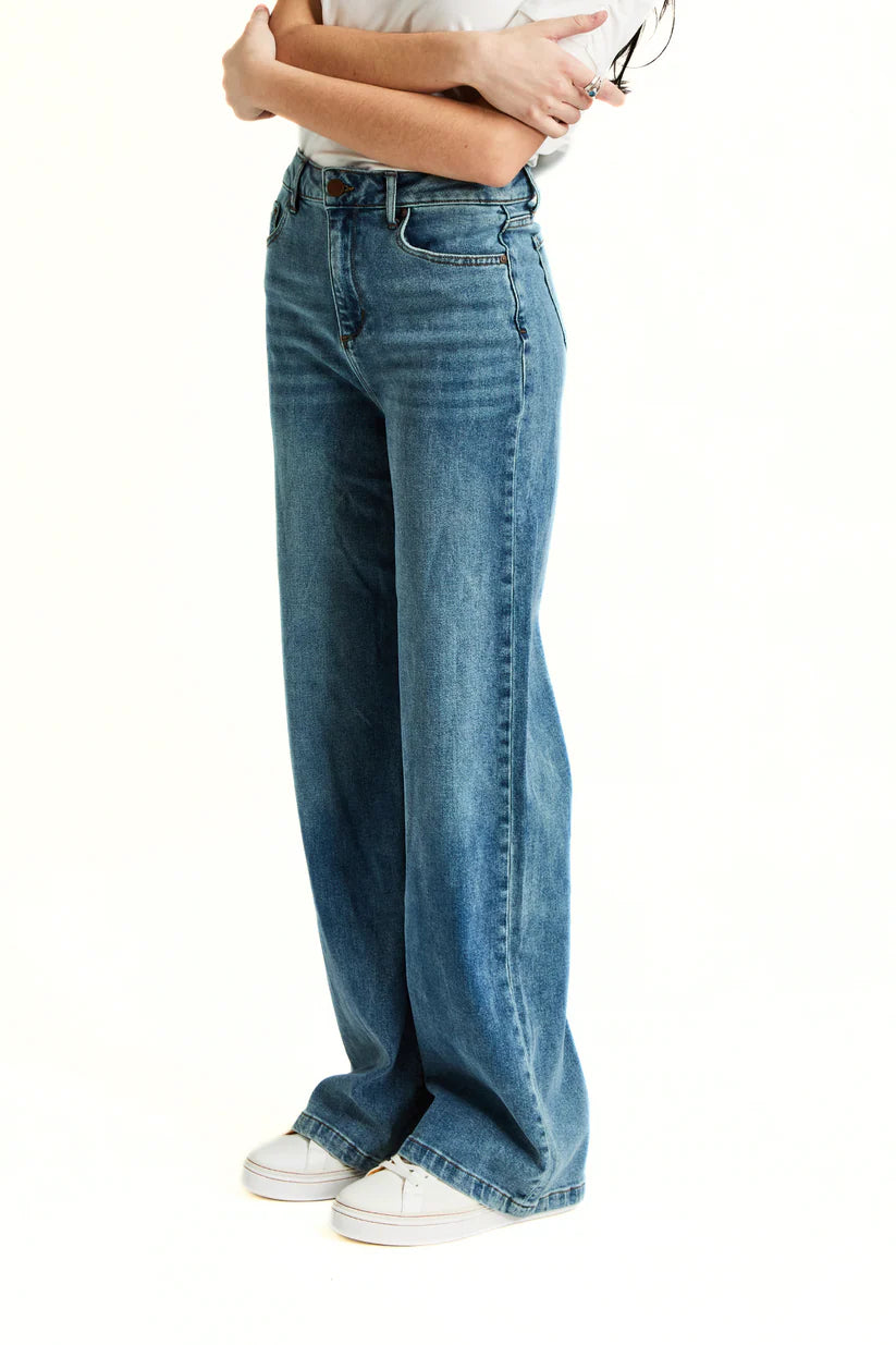 Super Soft Wide Leg - Light Indigo by Tractr — view 3