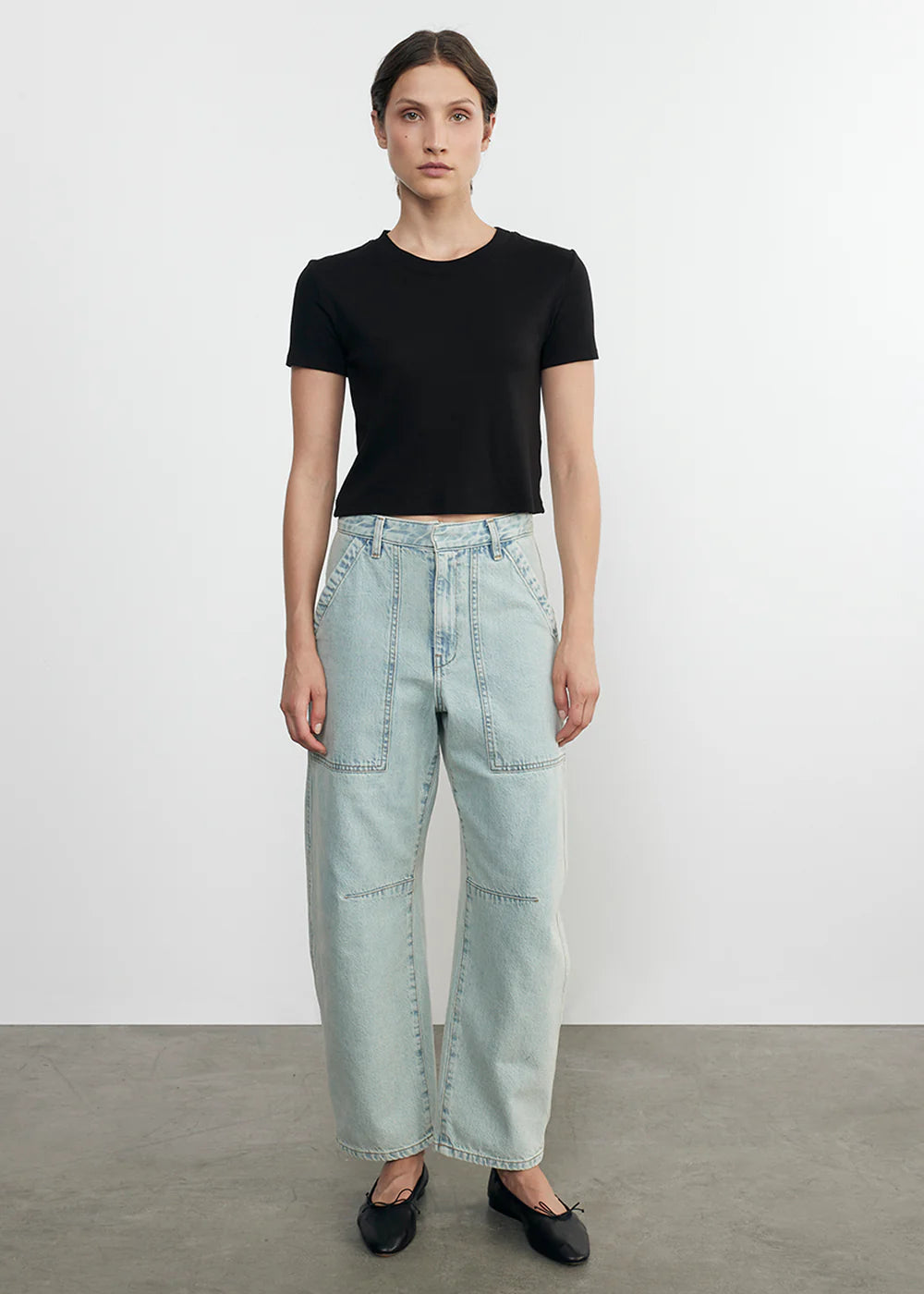 Supima Cotton Cropped Perfect Short Sleeve Tee - Black by Enza Costa — alternate view