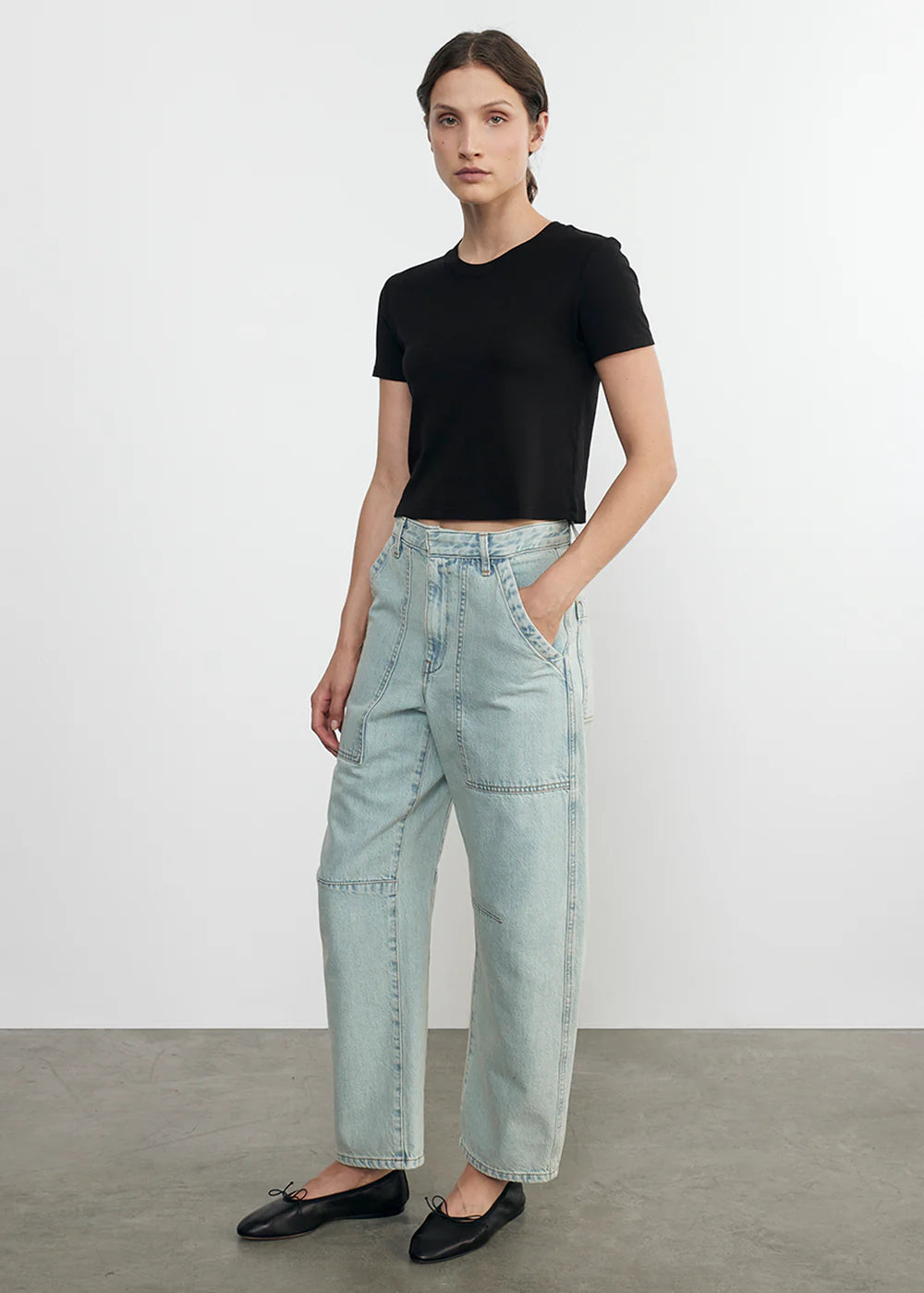 Supima Cotton Cropped Perfect Short Sleeve Tee - Black by Enza Costa — view 3