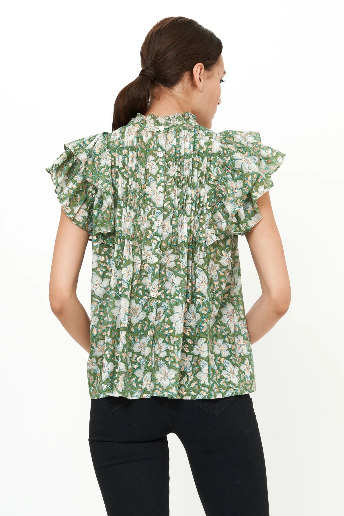 Pintuck Ruffle Top - Ivy Olive by Oliphant — alternate view