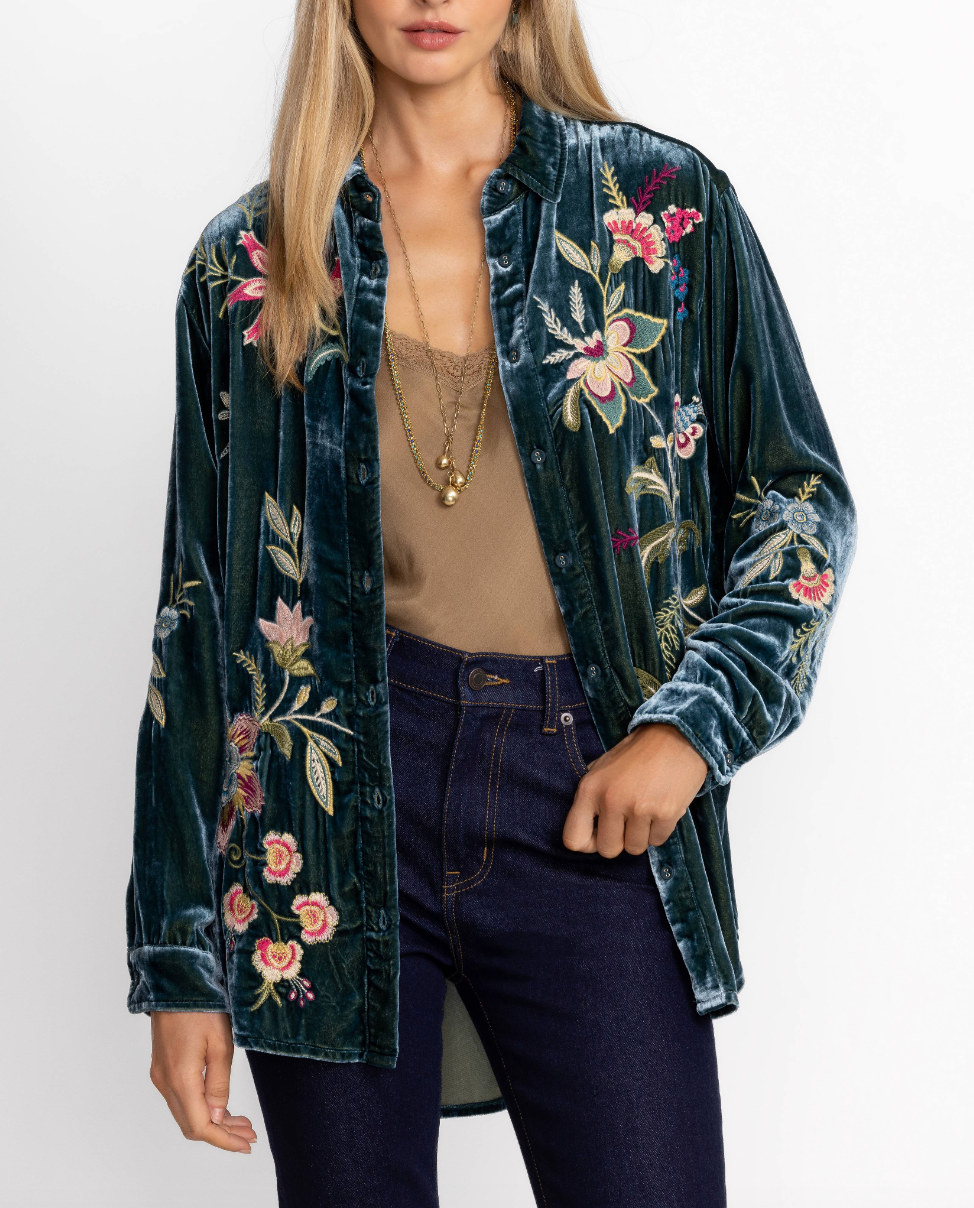 Julianna Oversized Velvet Shirt - Peacock by Johnny Was — alternate view