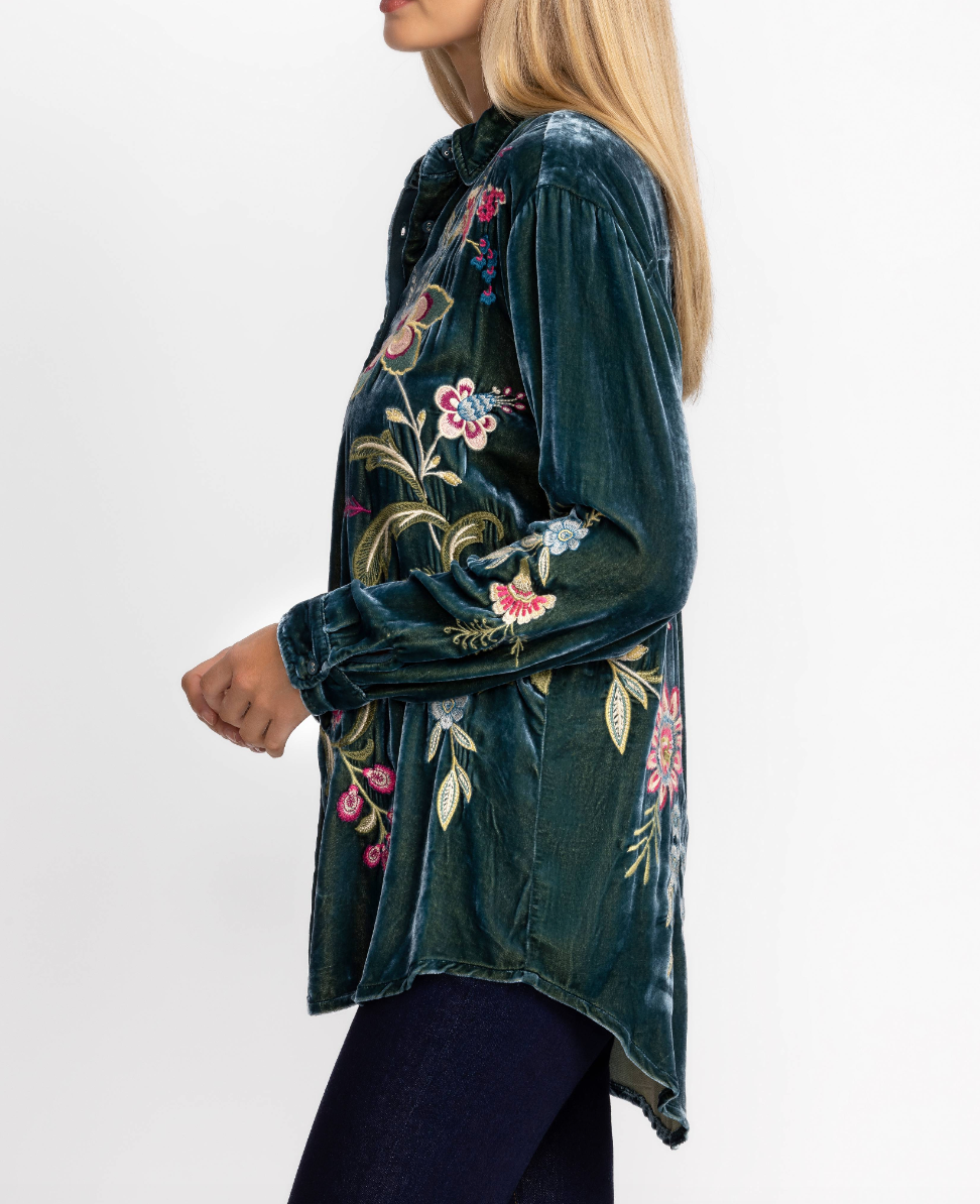 Julianna Oversized Velvet Shirt - Peacock by Johnny Was — view 3