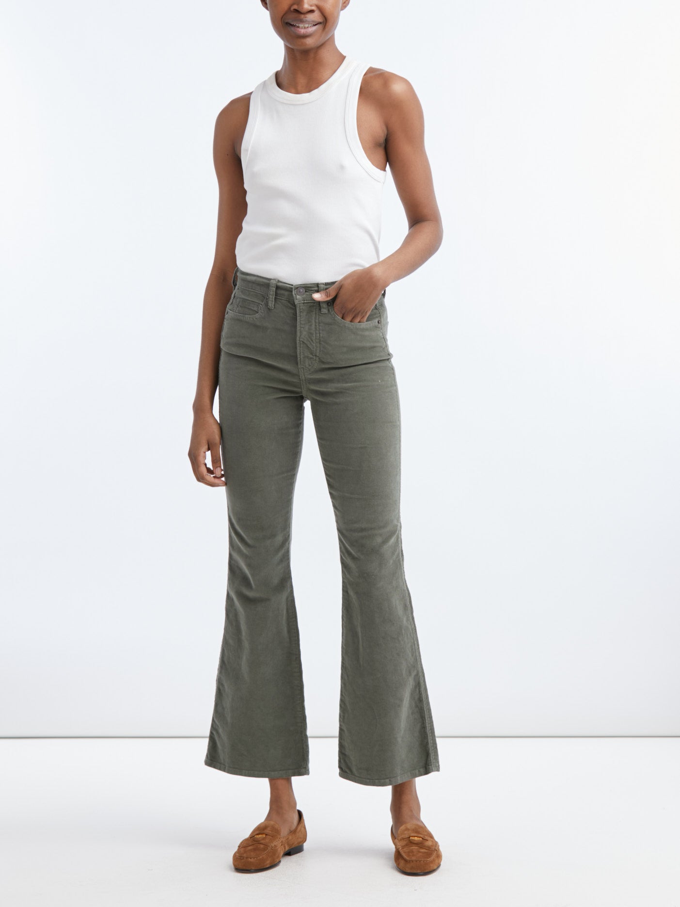 Carson Corduroy High Rise Ankle Flare - Army Green by Veronica Beard | 25 South Boutiques