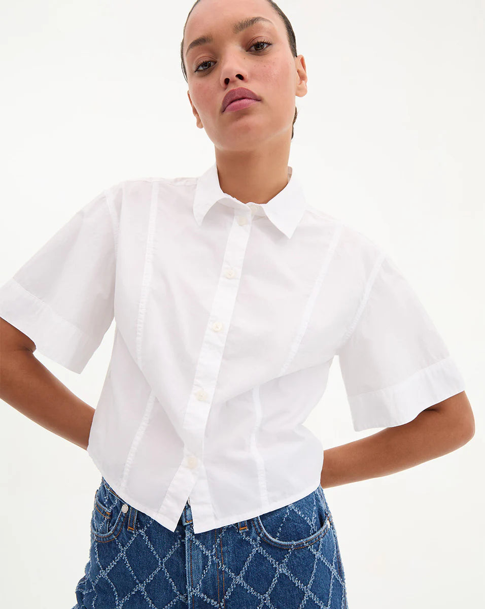 Claire Cropped Shirt - White by Veronica Beard | 25 South Boutiques