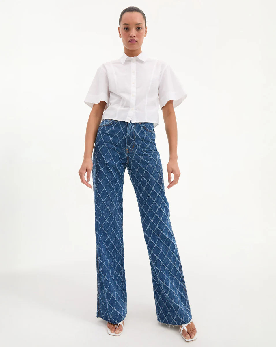 Claire Cropped Shirt - White by Veronica Beard — alternate view