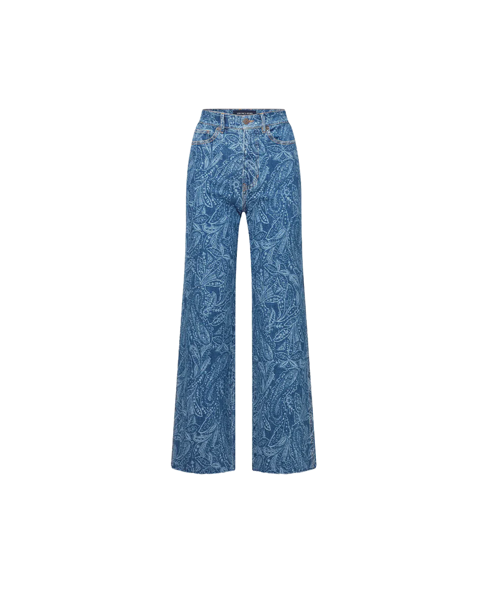 Taylor Paisley Printed Wide-Leg Jean - Atlantic Paisley by Veronica Beard — view 5