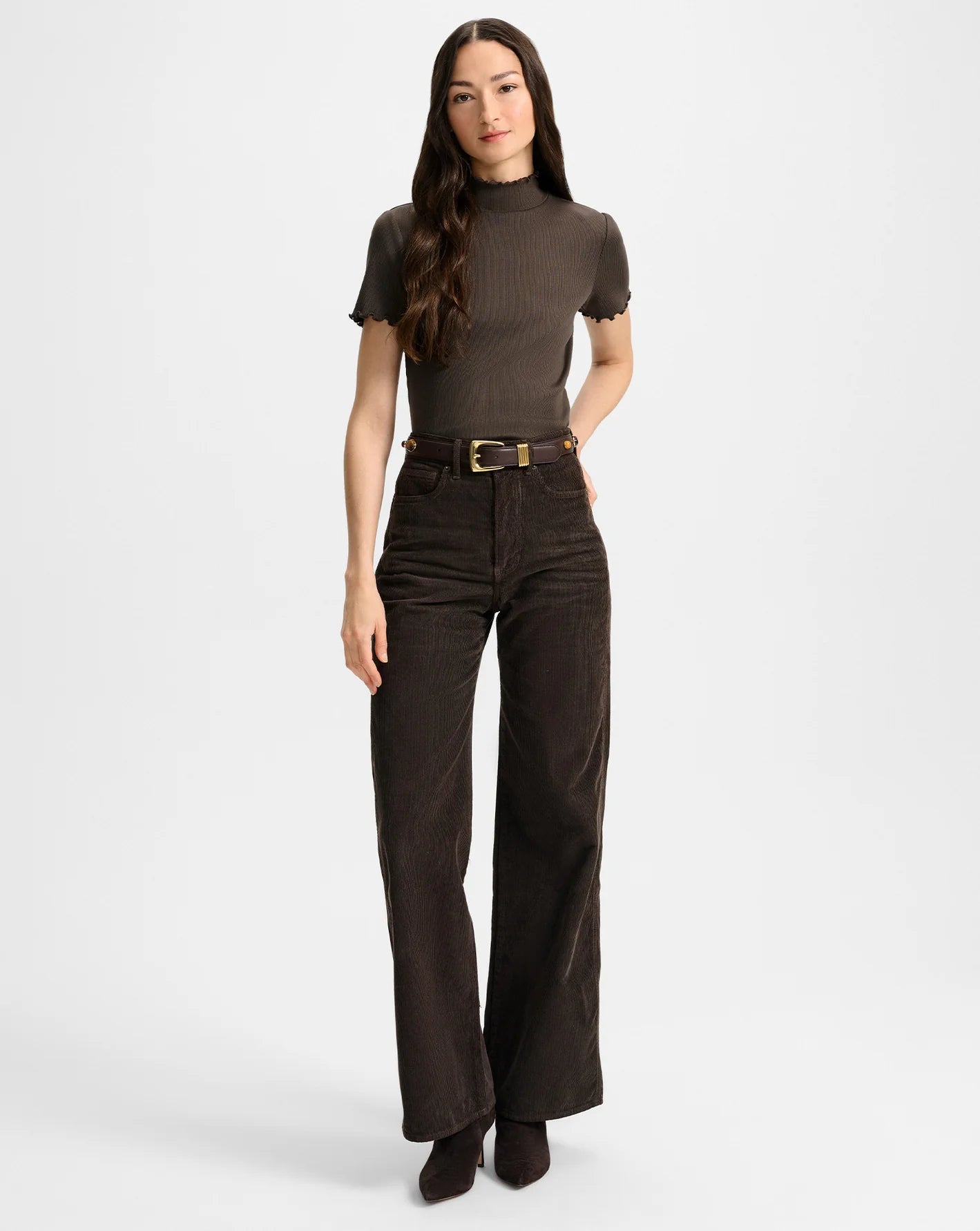 Taylor Corduroy Wide-Leg Pant - Dark Umber by Veronica Beard — view 3