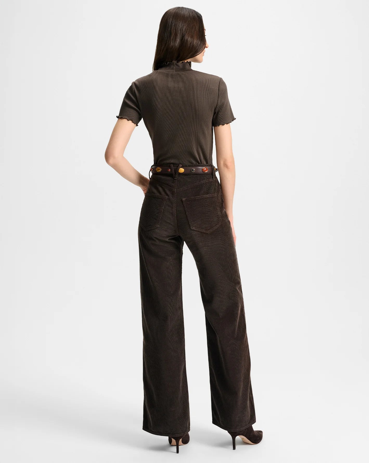 Taylor Corduroy Wide-Leg Pant - Dark Umber by Veronica Beard — view 4