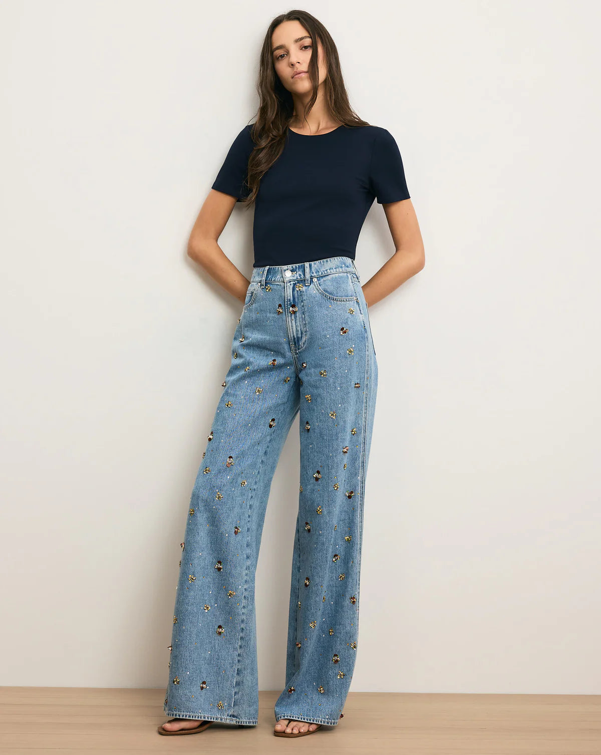 Kasey Embellished Wide-Leg Jean - Silver Dust by Veronica Beard | 25 South Boutiques
