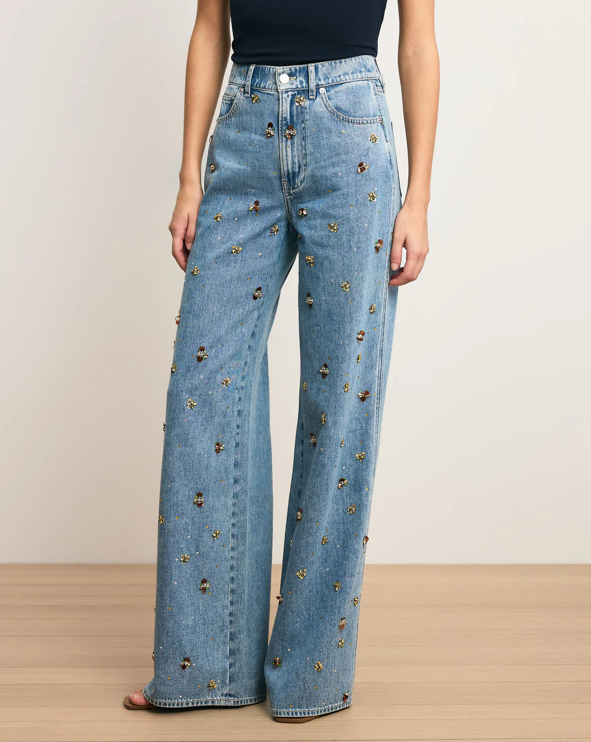 Kasey Embellished Wide-Leg Jean - Silver Dust by Veronica Beard — alternate view