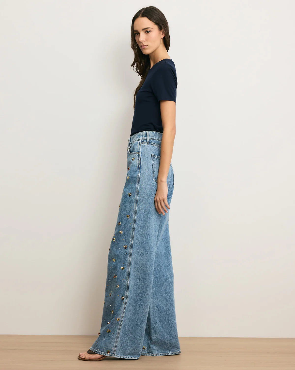 Kasey Embellished Wide-Leg Jean - Silver Dust by Veronica Beard — view 3