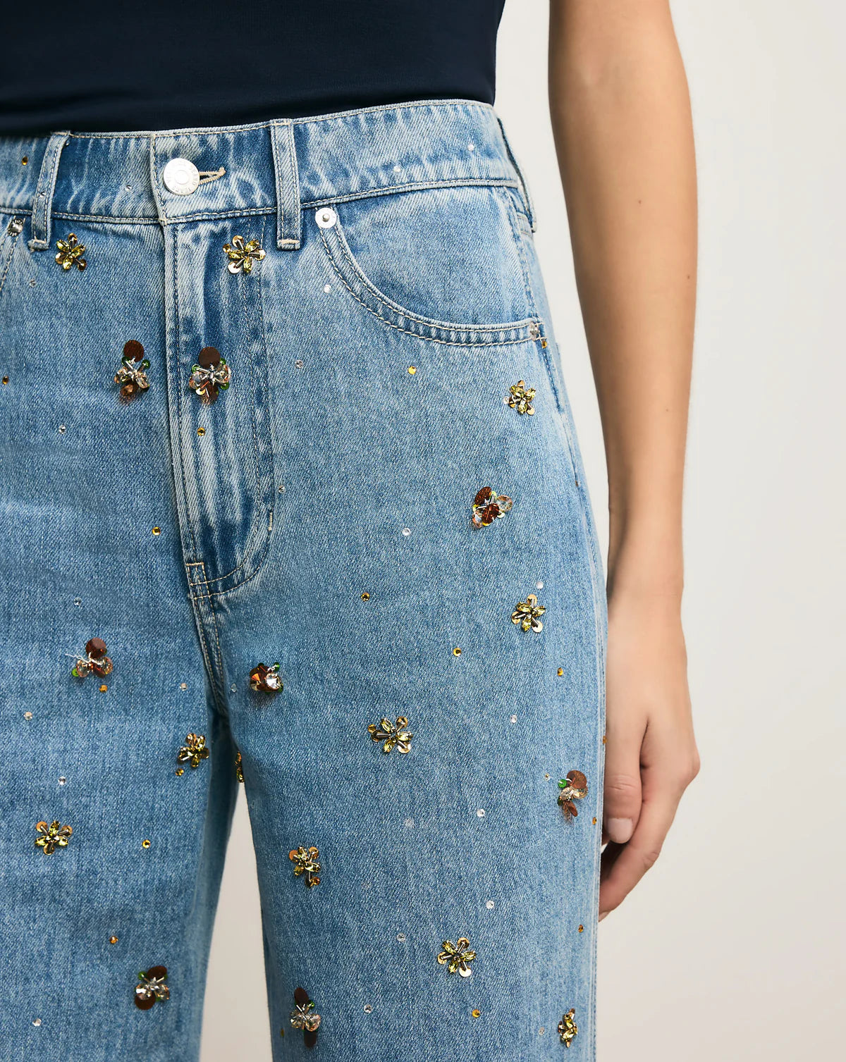 Kasey Embellished Wide-Leg Jean - Silver Dust by Veronica Beard — view 5