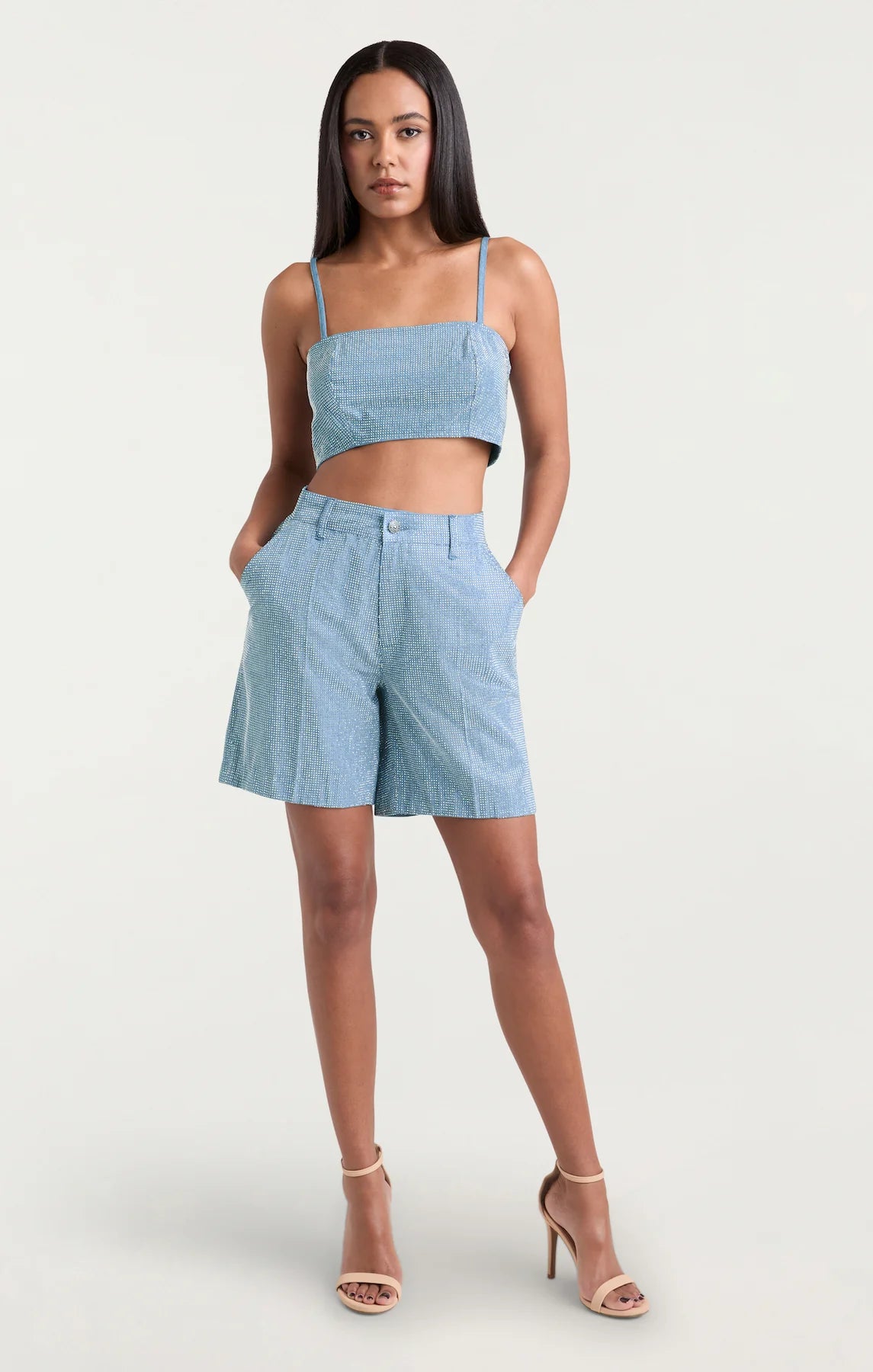 Nikki Chambray Heatset Top - Medium Blue by Cinq A Sept — view 4