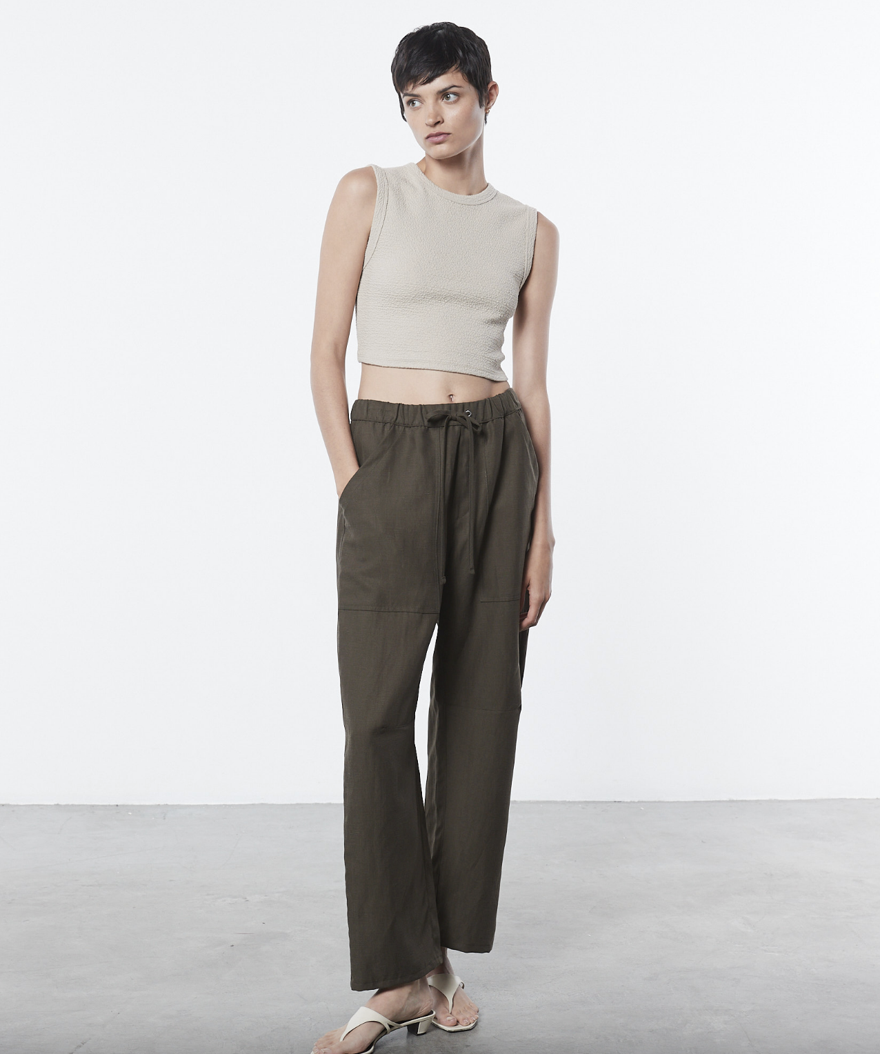 Textured Jacquard Cropped Tank - Raffia by Enza Costa — view 3