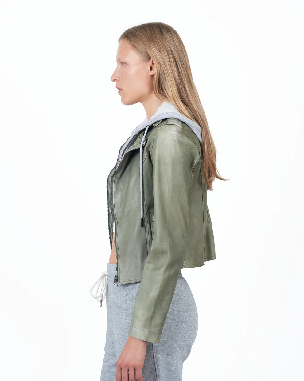 Molly Patina Leather Jacket - Army / Heather by Jakett — view 3