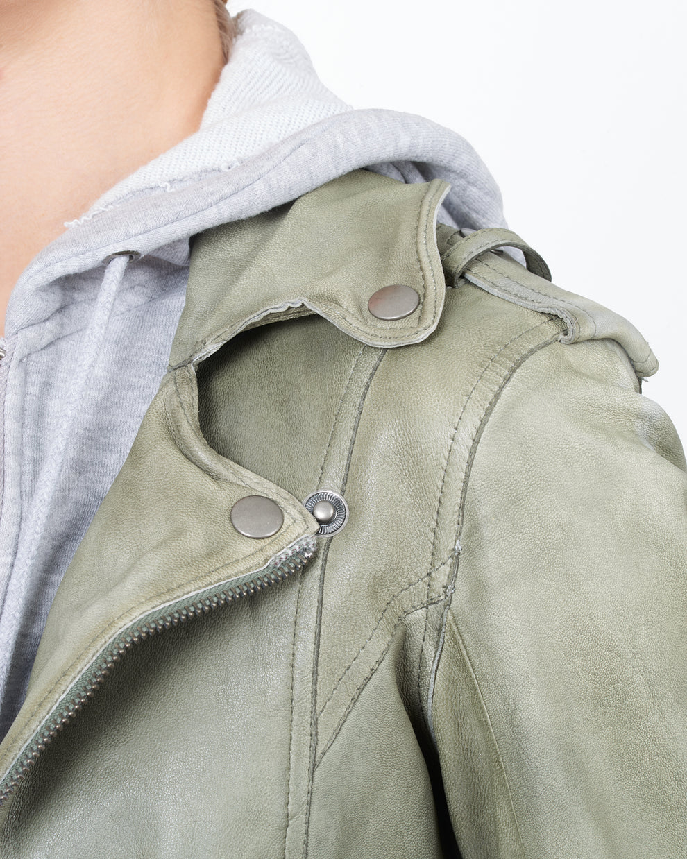 Molly Patina Leather Jacket - Army / Heather by Jakett — view 5