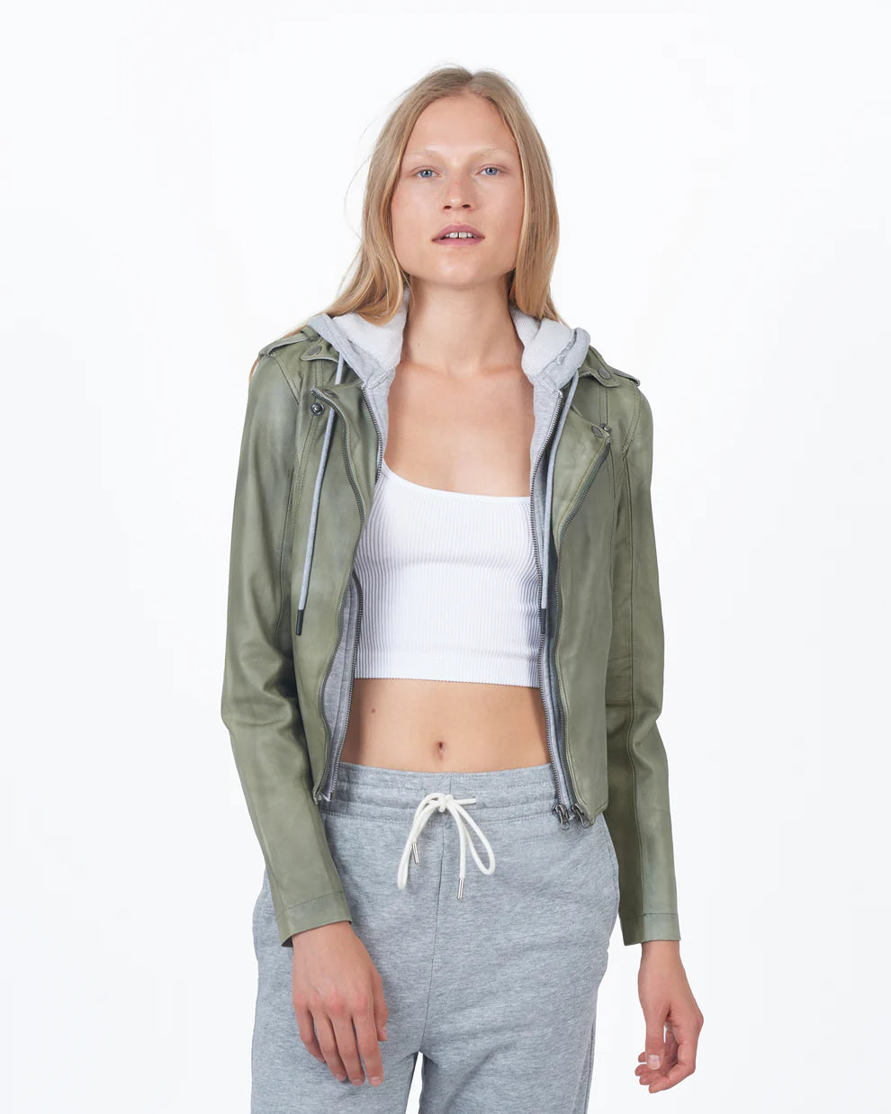 Molly Patina Leather Jacket - Army / Heather by Jakett — alternate view
