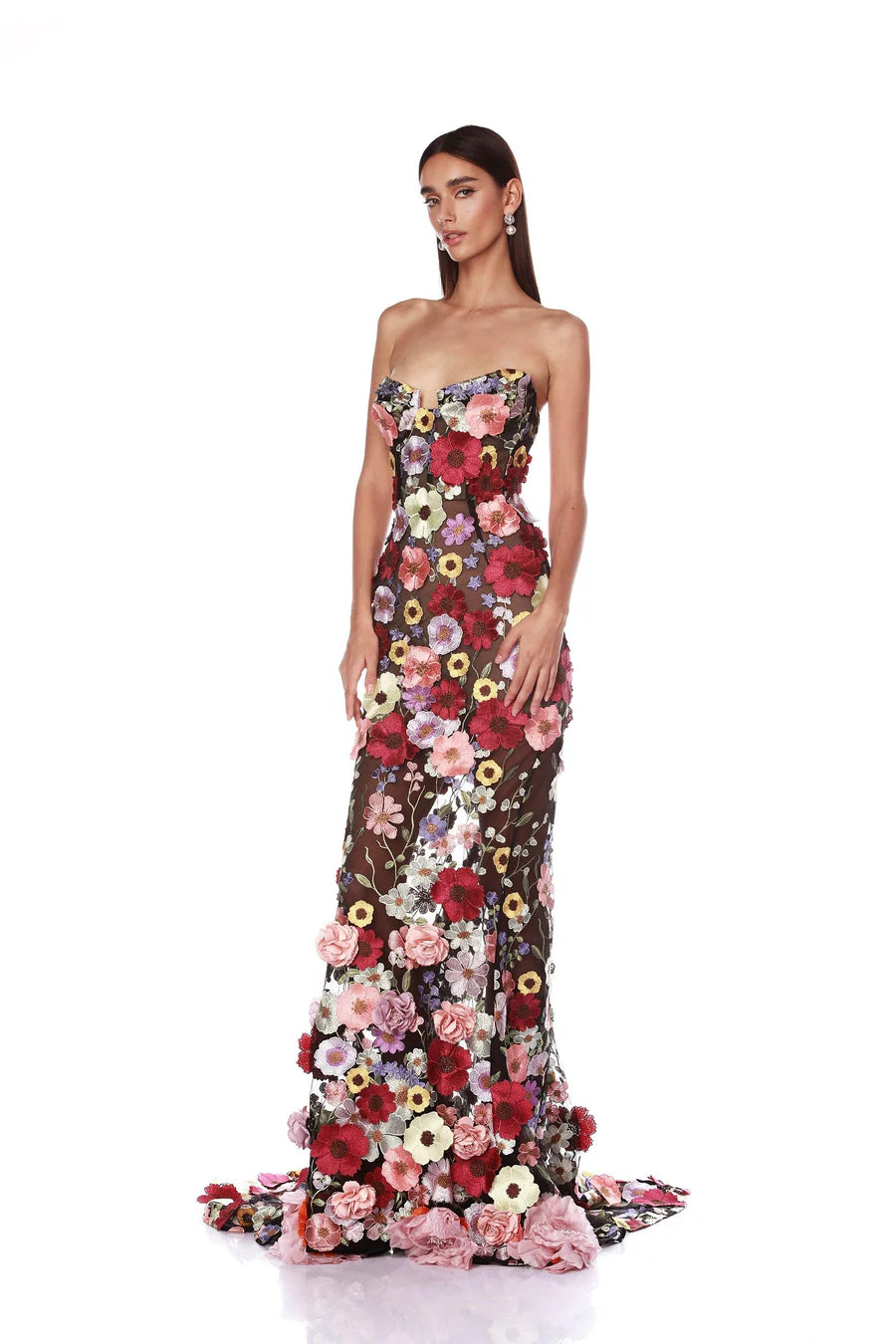 Jasmine Multi Floral Strapless Gown - Black by Bronx And Banco — alternate view