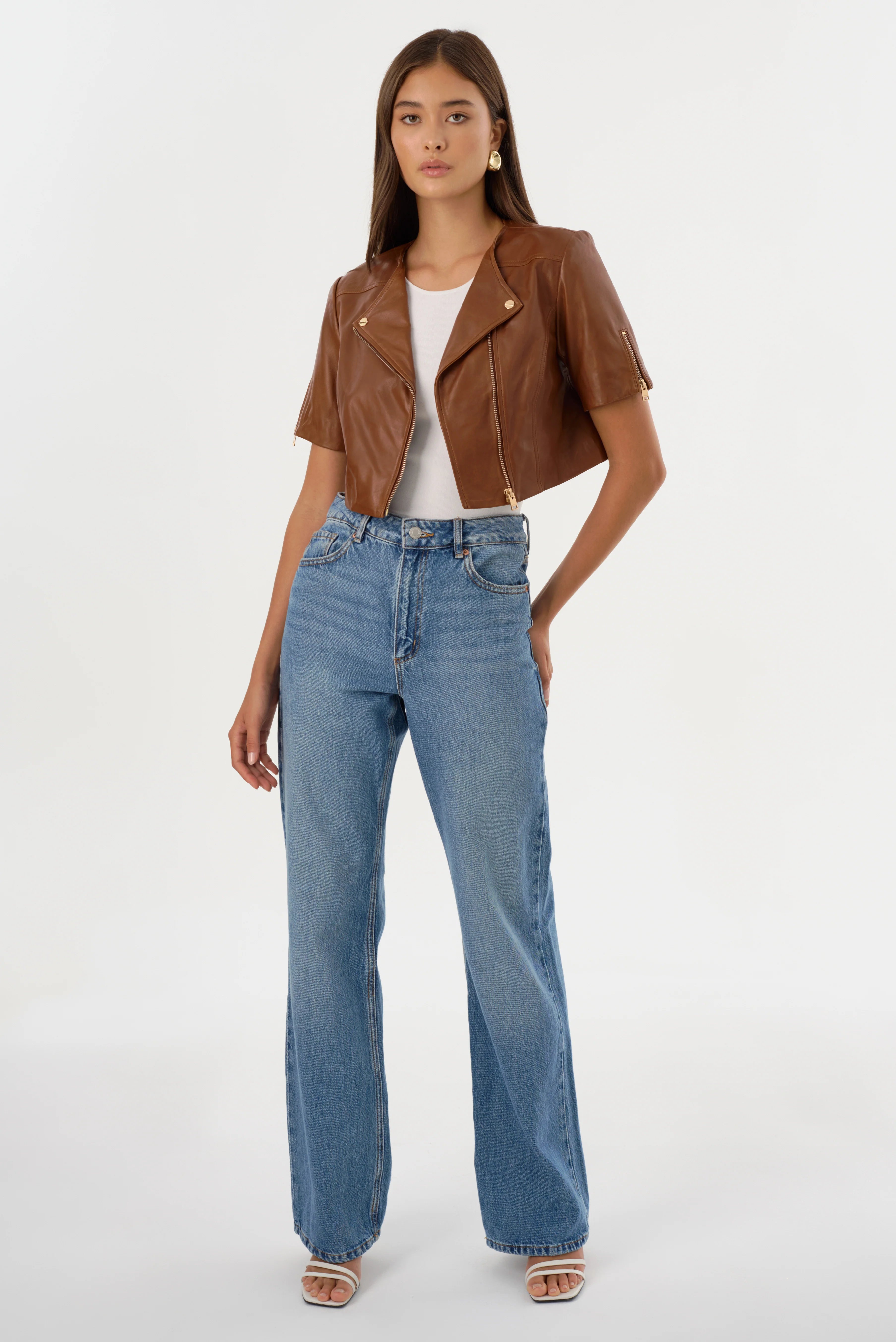 Kirsi Cropped Biker Jacket - Luggage by LAMARQUE — view 6